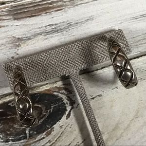 Antique silver diamond etched oval hoop earrings